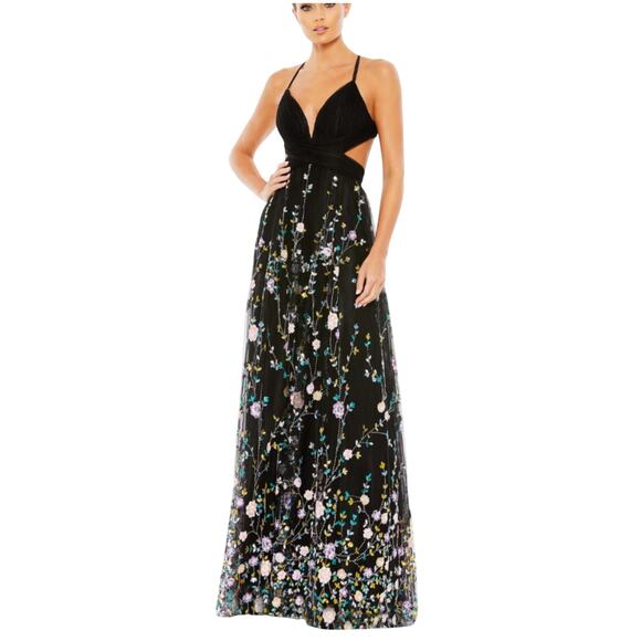 Mac Duggal Black Embroidered Sequin Floral Backless Gown - Picture 1 of 11